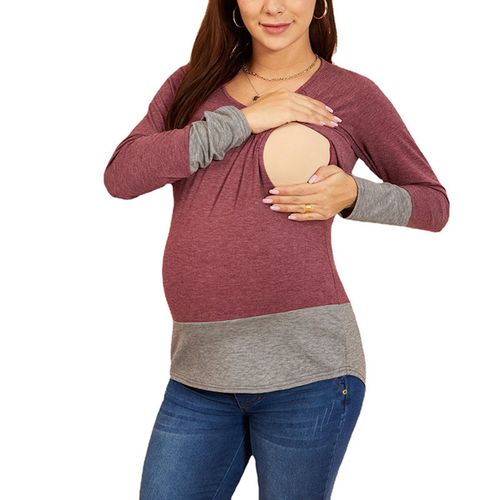 Long Sleeves Maternity T-Shirt Casual Round Neck Pregnancy  Nursing Tops Comfortable Breastfeeding Clothes New,A,S NO5119