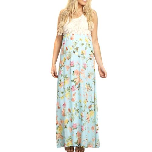 Women Lady Maternity Dress Sleeveless Printing Lace Splice Loose Fashion For Party New,L NO5124