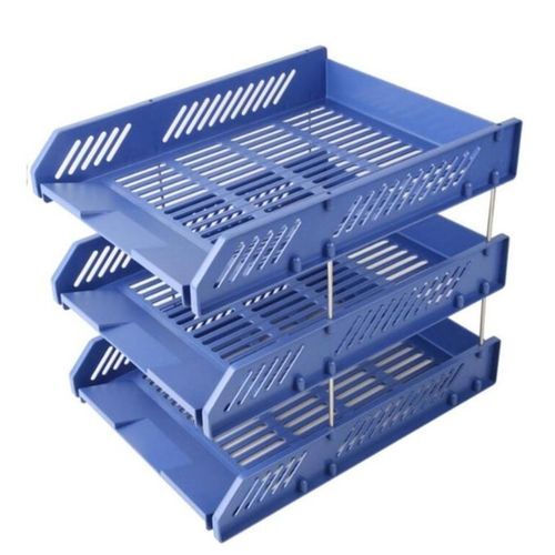 Genuine Blue  Plastic Document Tray 3 Tier + 2 Free Blue Pens + 1 Free Black Maker - Blue