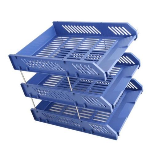 Genuine Blue  Plastic Document Tray 3 Tier + 2 Free Blue Pens + 1 Free Black Maker - Blue