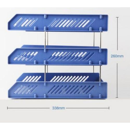 Genuine Blue  Plastic Document Tray 3 Tier + 2 Free Blue Pens + 1 Free Black Maker - Blue