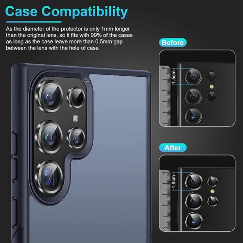 Samsung Galaxy S24 Ultra Camera Lens Protector, 9H Tempered Glass Camera Protector Individual Metal Ring Lens Cover-Black