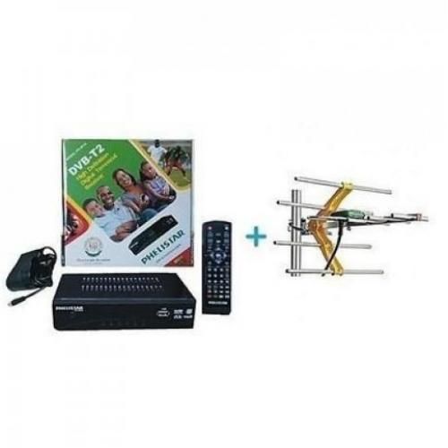 Phelistar FREE To Air TV Digital Decoder + A FREE Digital Receiver Antenna Black, Silver