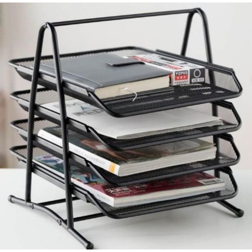 Genuine Mesh Office 4 Tier Document Tray File Desk Organizer- Mesh Metal - Black