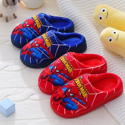 Children Cotton Slippers Spider-Man Style Fluffy Slides Plush House Shoes for Housewarmings Christmas NO5245