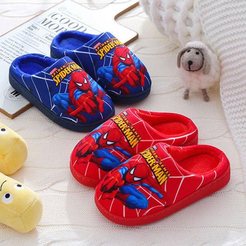Children Cotton Slippers Spider-Man Style Fluffy Slides Plush House Shoes for Housewarmings Christmas NO5245