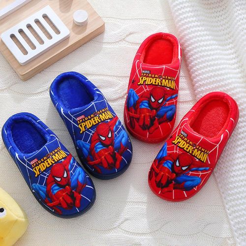 Children Cotton Slippers Spider-Man Style Fluffy Slides Plush House Shoes for Housewarmings Christmas NO5245