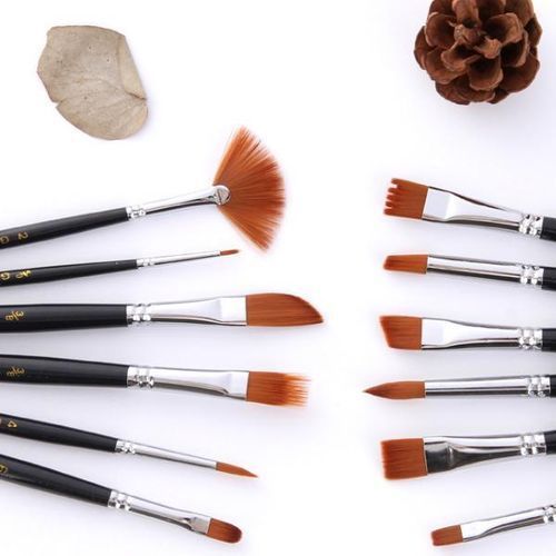 Bomega 12 Pcs Short Rod Coer Tube Nylon Writ Brush Sulies