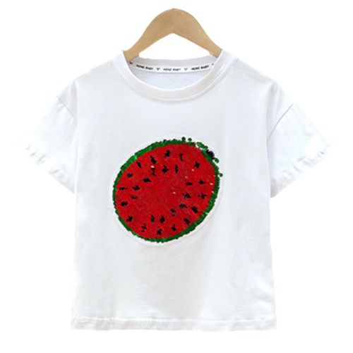 Watermelon Sequins T-shirt Short Sleeve Round Neck for Infants Summer,130cm NO5116