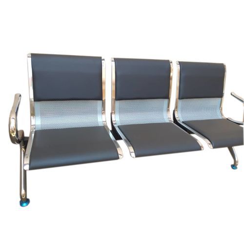 Waiting Chair With Cushions 3 Seaters ,Black & Silver