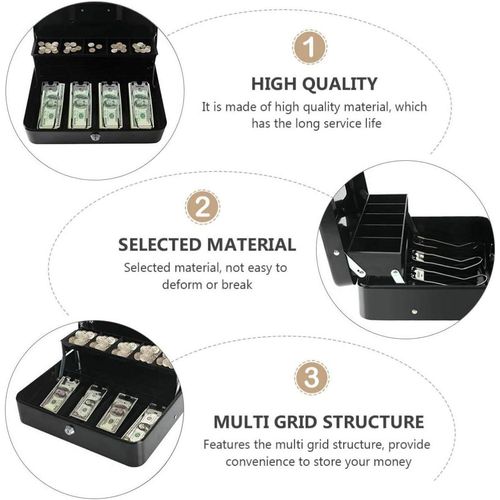1pc Portable Shop Money Cash Register Box Container Tray Cashier With Key Lock- Multicolor
