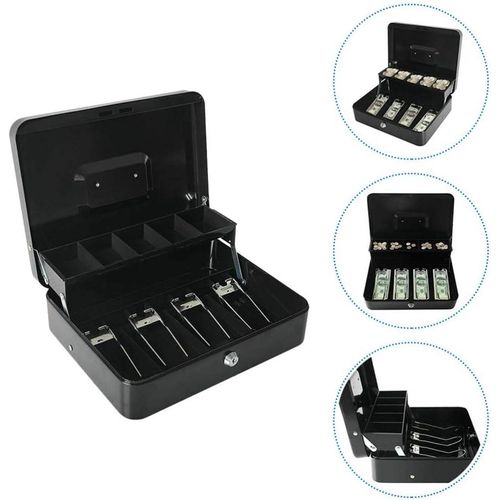 1pc Portable Shop Money Cash Register Box Container Tray Cashier With Key Lock- Multicolor