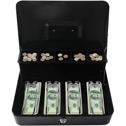 1pc Portable Shop Money Cash Register Box Container Tray Cashier With Key Lock- Multicolor