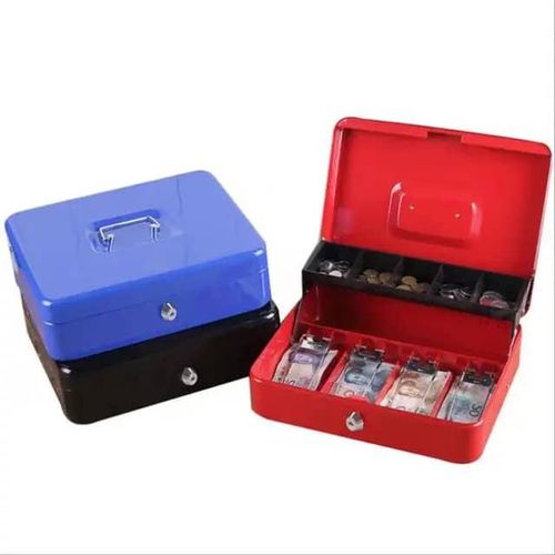 1pc Portable Shop Money Cash Register Box Container Tray Cashier With Key Lock- Multicolor