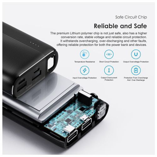 Oraimo Traveler 4 20000mAh 2.1A Triple Ports Fast Charging LED Power Bank-Black