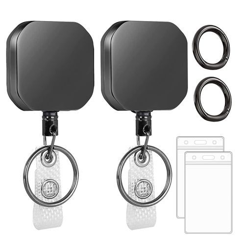 Square Retractable Badge Holders Reel With Plastic ID Card