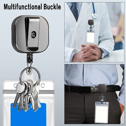 Square Retractable Badge Holders Reel With Plastic ID Card