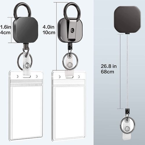 Square Retractable Badge Holders Reel With Plastic ID Card