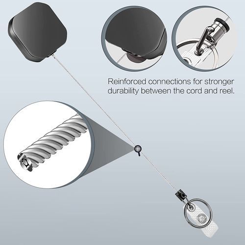 Square Retractable Badge Holders Reel With Plastic ID Card