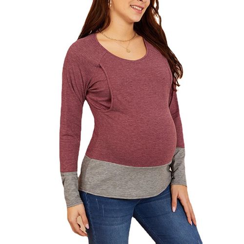 Long Sleeves Maternity T-Shirt Casual Round Neck Pregnancy  Nursing Tops Comfortable Breastfeeding Clothes New,A,M NO5116