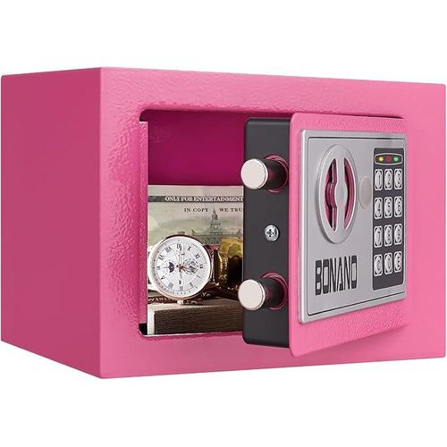 Small Digital safe ,Steel Small Home Office Digital Electronic Fireproof Safe Box-Pink