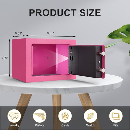 Small Digital safe ,Steel Small Home Office Digital Electronic Fireproof Safe Box-Pink