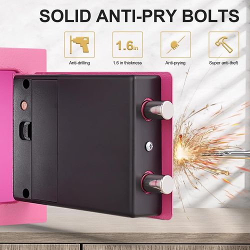Small Digital safe ,Steel Small Home Office Digital Electronic Fireproof Safe Box-Pink