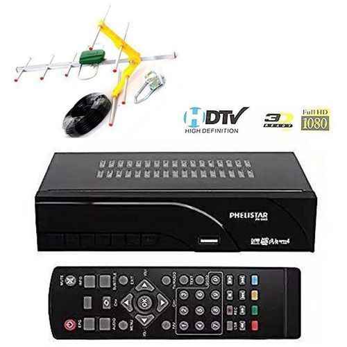 Phelistar Free to Air TV Digital Decoder + Free Digital Receiver Antenna Black, Silver