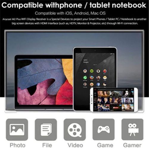Anycast Wireless WiFi Display Receiver M9 Plus , 1080P Upgraded New Edition M9 Plus Support chromecast Screen Mirror Dongle Digital AV to HDMI Easy Sharing Mini TV Stick HD 1080P for Android IOS- Black