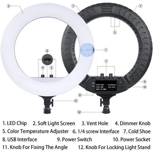21 - 22 Inch Ring Light With Stand, For Tik Tok, YouTube,Live Stream - Black
