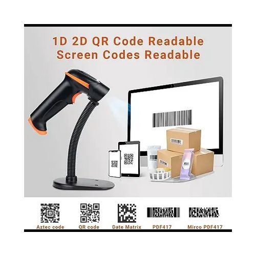 Portable Wired Android Bar Code Reader Handheld Qr Code 1D 2D Barcode Scanner for Supermarket Library Warehouse Includes Stand hand