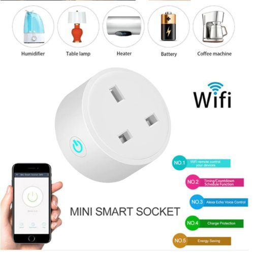 WiFi Smart Plug, UK 16A Adapter, Wireless Remote Control - White