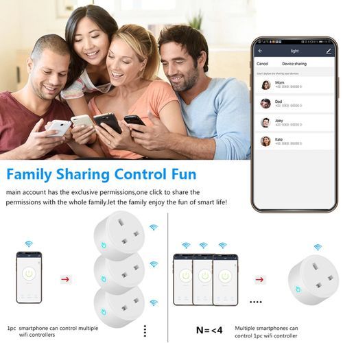 WiFi Smart Plug, UK 16A Adapter, Wireless Remote Control - White