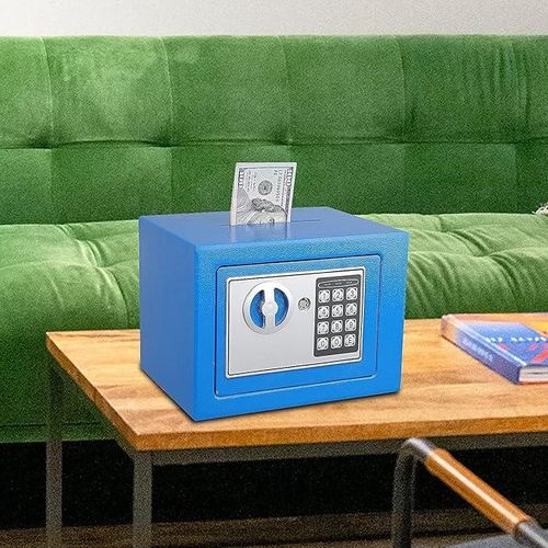 Small Digital safe ,Steel Small Home Office Digital Electronic Fireproof Safe Box-BLUE