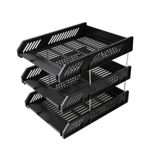 Genuine Black Plastic Document Tray 3 Tier + 2 Free Blue Pens + 1 Free Black Maker - Black