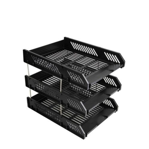 Genuine Black Plastic Document Tray 3 Tier + 2 Free Blue Pens + 1 Free Black Maker - Black