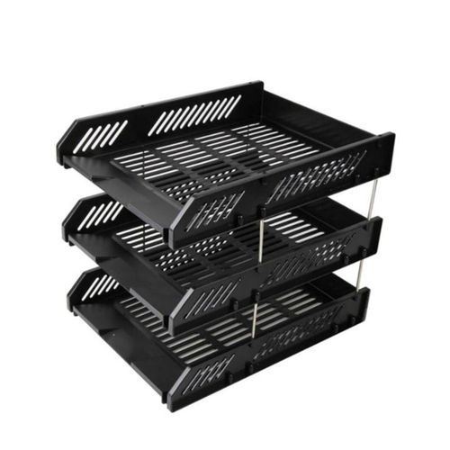 Genuine Black Plastic Document Tray 3 Tier + 2 Free Blue Pens + 1 Free Black Maker - Black