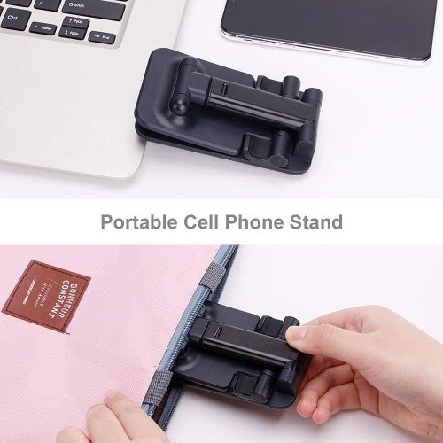 Phone Stand for Desk, Foldable Portable Cell Phone Holder Stand with Weighted Base, Adjustable Angle & Height Cell Phone Stand, Sturdy Phone Holder Metal Desktop Phone Stand