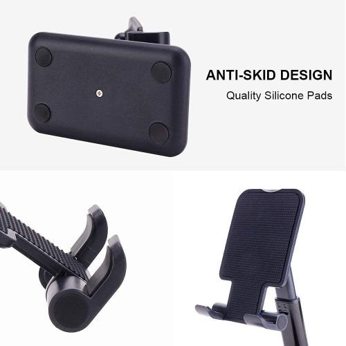 Phone Stand for Desk, Foldable Portable Cell Phone Holder Stand with Weighted Base, Adjustable Angle & Height Cell Phone Stand, Sturdy Phone Holder Metal Desktop Phone Stand