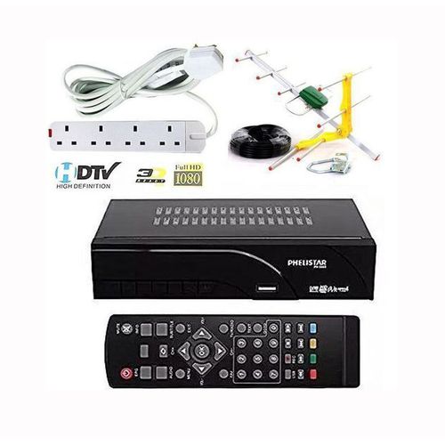 Phelistar Free to Air TV Digital Decoder +4 Way Extension Cable+ Antenna -Black