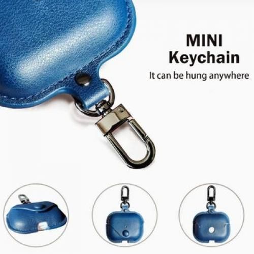 Earbuds Pro Case Cover Leather Case Metal Keychain - Blue