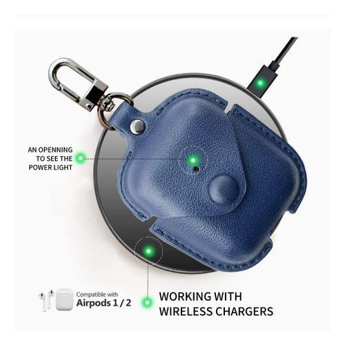 Earbuds Pro Case Cover Leather Case Metal Keychain - Blue