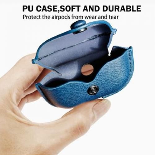 Earbuds Pro Case Cover Leather Case Metal Keychain - Blue