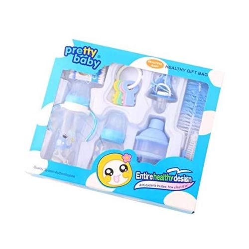 Generic Xim Pretty Baby Infant Newborn Baby Bottle Cup Nipple Milk Powder Box Kit Gift Set 8 Pieces - Blue