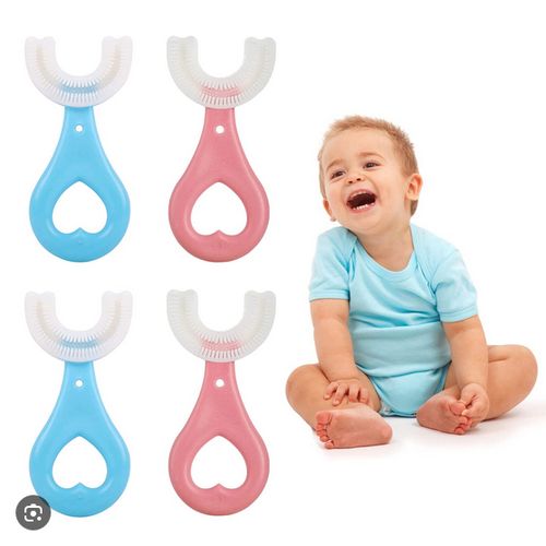 U Shaped Toothbrush,U Shape Toothbrush,U Shape Kids Manual Toothbrush,U-Shaped Training Toothbrushes for Kids 2-6Y,Silicone Bristles Massage Gums,360° All-Round Cleaning