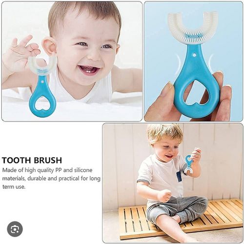 U Shaped Toothbrush,U Shape Toothbrush,U Shape Kids Manual Toothbrush,U-Shaped Training Toothbrushes for Kids 2-6Y,Silicone Bristles Massage Gums,360° All-Round Cleaning