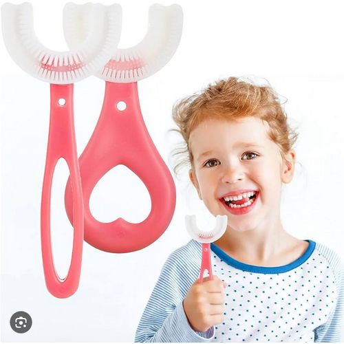 U Shaped Toothbrush,U Shape Toothbrush,U Shape Kids Manual Toothbrush,U-Shaped Training Toothbrushes for Kids 2-6Y,Silicone Bristles Massage Gums,360° All-Round Cleaning