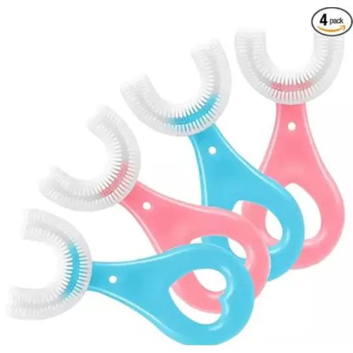 Kids U Shaped Toothbrush,U Shape Toothbrush,U Shape Kids Manual Toothbrush,U-Shaped Training Toothbrushes For Kids 2-6Y,Silicone Bristles Massage Gums,360&deg; All-Round Cleaning- Pink/blue