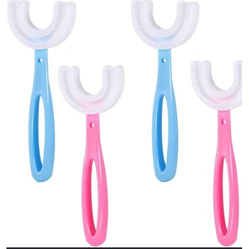 Kids U Shaped Toothbrush,U Shape Toothbrush,U Shape Kids Manual Toothbrush,U-Shaped Training Toothbrushes For Kids 2-6Y,Silicone Bristles Massage Gums,360&deg; All-Round Cleaning- Pink/blue
