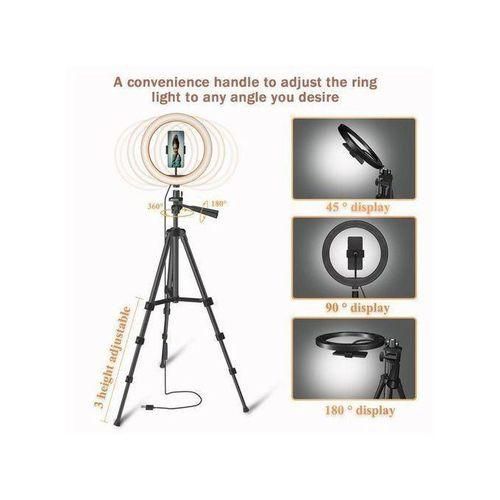 Full Set 26CM Dimmable LED Studio Camera Ring Light Photo Phone Video Light Lamp With Tripods Selfie Stick Ring Fill Light - Black